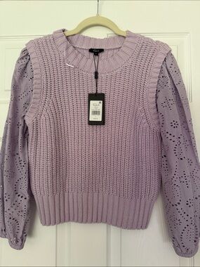 Rails Dhalia Lilac Knit Sweater with Eyelet Sleeve Top Size small